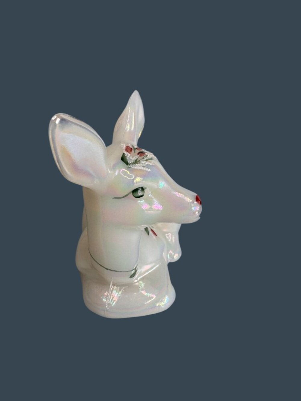 Fenton White Iridescent Hand Painted Deer Figurine D. Frederick Signed 3.5" - Picture 5 of 10